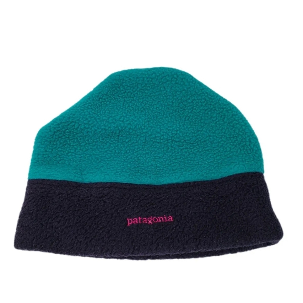 Patagonia Turquoise & Black Fleece Vtg 90's Head Warmer Beanie Ski Snow Sz. M.